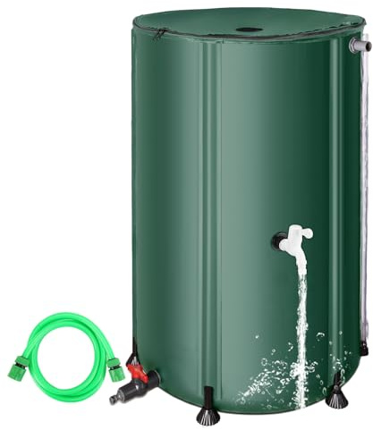 FAMIROSA Récupérateur d'eau de pluie pliable pour jardin, réservoir d'eau, collecteur d'eau de pluie avec couvercle et robinet, protection anti-débordement, résistant aux intempéries, vert, 380 l