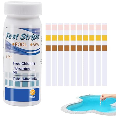 Tiras de prueba de la piscina, papel de prueba de agua de la piscina, papel de prueba de agua 3 en 1, para la dureza del de cloro pH ácido cianúrico, 50 piezas