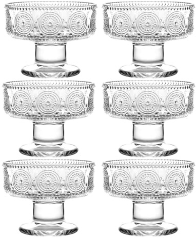 Set di 6 ciotole da dessert in vetro trasparente a forma di tulipano, da 220 ml, perfette per dessert, gelati, frutta, insalata, snack, cocktail, condimenti, crostini e feste di compleanno
