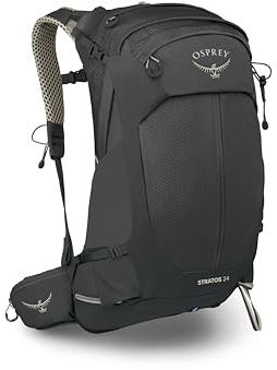 Osprey Stratos 24L Men's Hiking Backpack, Black OS | daypack, travel daypack, camping pack, waterproof raincover, rain cover included, waterproof storage, dry bag, bottle pockets