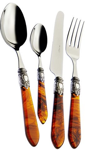 BUGATTI SERVICIO DE CUBERTOS 24 PIEZAS SET OXFORD TRANSPARENTE MANGO TORTUGA DE PLATA MANGO