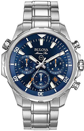 Bulova Men's Marine Star Series B Stainless Steel 6-Hand Chronograph Quartz Watch, Blue Dial Style: 96B256