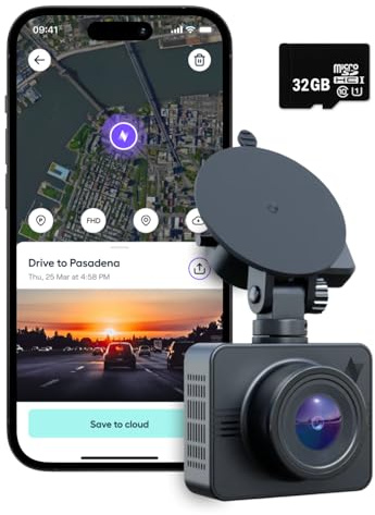 Nexar Beam GPS Dash Cam - Dash Camera for Cars with 32GB SD Card Included Unlimited Cloud Storage 24H Parking Mode Dash Cam for Cars. Wireless Car Camera with Nexar Classic App