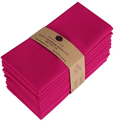 NATURALCRAFT Cloth Napkins Set of 12 Cotton Linen18x18 inch Washable Easter Napkins Cloth - Soft Durable Reusable - Ideal for Hotel Hotel Farmhouse Party Wedding Everyday Use Kitchen Fuchsia Pink