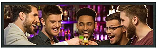 Personalised Bar Runner Wth Photo, Your Image Bar Mat, Print Ready Template, Home Bar Pub Accessories Birthday Gift For Men Women, Large - 880x250, Black