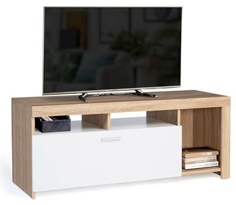 IDMarket - Meuble TV 110 cm Malo Bois et Placard Blanc