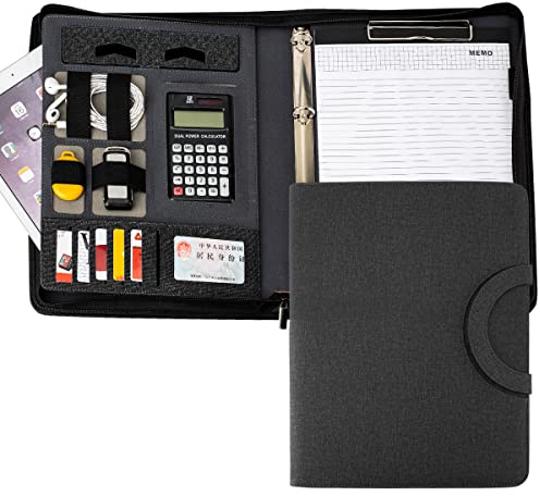 Carteras de viaje, organizador de conferencias de negocios, bloc de notas, bolsa de carpeta para mujeres/hombres (con calculadora, negro)