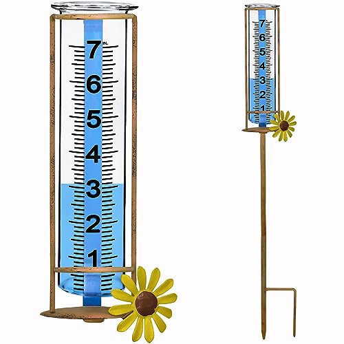 Rain Gauge Upgrade, Freeze Proof Rain Gauge Outdoor Best Rated,7 Capacity Detachable Rain Guage with Long Stake for Yard,Lawn & Garden,Large Clear Number and Scale Rain Measure Gauge,Rain Water Meter