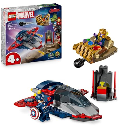 LEGO ǀ Marvel Captain America vs. Thanos - Avengers Building Toy with a Jet Plane & 2 Minifigures with Accessories incl. Cap's Shield - Super Hero Gift for 4+ Year Old Boys - 76319