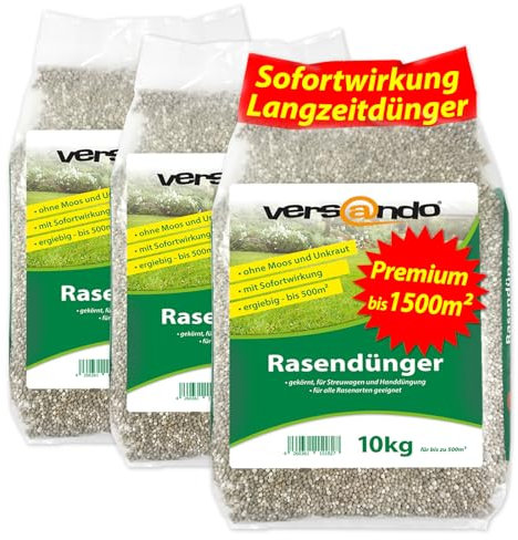 versando 30kg d'engrais gazon automne jusqu'à 1500m²: repousse la mousse et les mauvaises herbes pour un gazon sain et bien vert Engrais d'automne à effet immédiat - qualité Premium