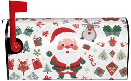 Christmas Santa Claus Print Mailbox Cover Durable Oxford Cloth for American Standard & Large Size Mailboxes