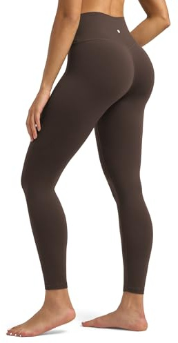 WILLIT Damleggings ogenomskinliga sportbyxor hög midja leggings magkontroll sportleggings för yoga träning på gymmet, Mörkbrun, L