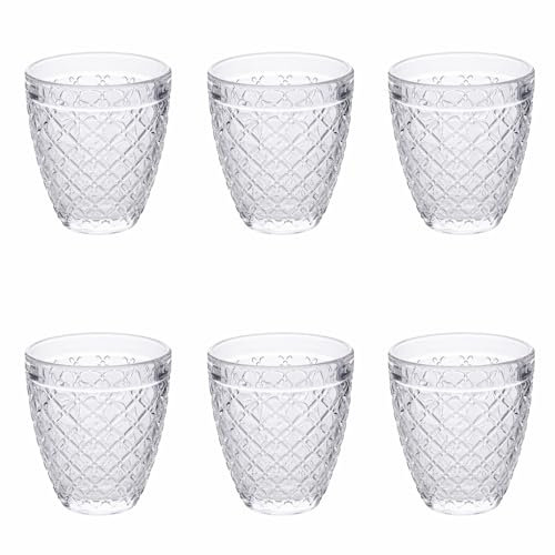 Villa d'Este Home Tivoli 1996 Lot de 6 verres à eau 330 ml en verre, surface travaillée en relief, New Castle