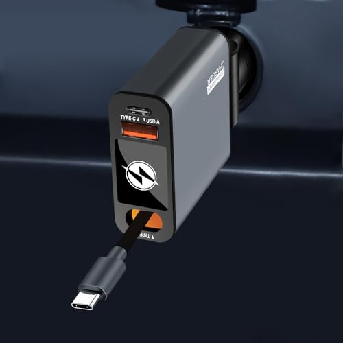 3 IN 1 Caricatore Auto USB C, 94W Ricarica Rapida Caricabatterie Auto Accendisigari con 90cm Cavo Retrattile, 12/24V Carica Telefono per Auto Caricatore Macchina per iPhone iPad Samsung