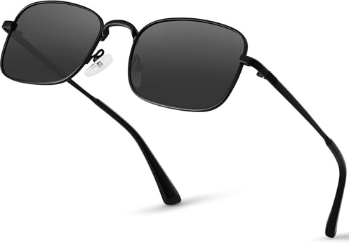kunchu Polarised Sunglasses Mens Womens UV400 Protection Ultralight Classic Retro Metal Frame Rectangular Sun Glasses for Driving Fishing Travel-Black