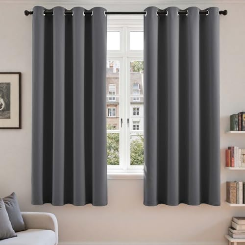 Vangao Rideau Occultant Thermiques avec Oeillets Rideau Thermique Anti Froid de Salon 140L x 175H cm Lot de 2 de Chambre Fenetre phonique Opaque Interieur Passe Tringle Moderne Anti Bruit, Gris Foncé