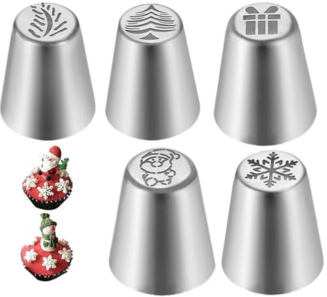 Boquillas Para Decoración De Pasteles 5 Unidades - Juego De Boquillas Rusas - Herramientas Acero Inoxidable Para Decorar Galletas Cocina Navidad