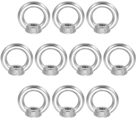 QUARKZMAN Dado Ad Anello Per Sollevamento M8, 304 Acciaio Inossidabile Dato A Forma Di Anello Con Filettatura Femmina Per Fissaggio Ingegneristico Portuale Marino Argento, Confezione Da 10