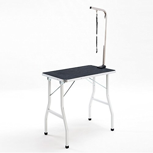 Table de toilettage professionnelle réglable en hauteur et pliable avec bras et laisse – Table de toilettage stable pour chiens de petite à moyenne taille, antidérapante, pliable, 90 × 60 × 76 cm