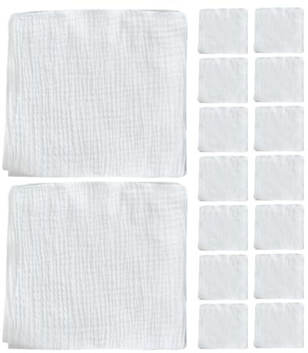 PHENOFICE 16pcs Reusable Baby Diapers - 100% Cotton Diaper Double Gauze - Minimalist White Breathable Muslin - Soft Infant Washcloths for Newborn Cloth