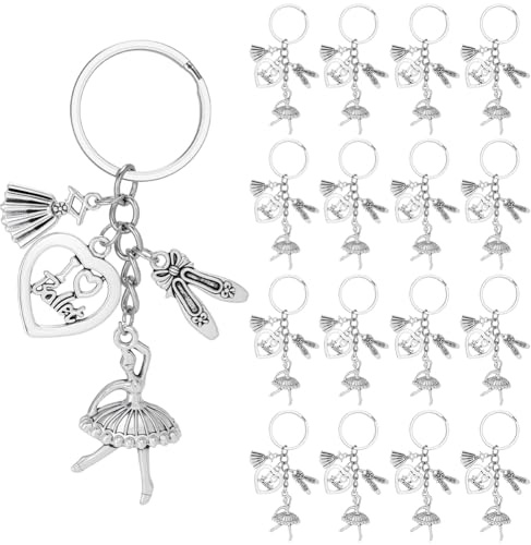 SUNNYCLUE 1 Scatola da 20 Pezzi PortaCHIsavi da Danza Classica PortaCHIsavi Danza in Metallo Color Argento Antico Ciondolo per Gonna Ballerina con Ciondolo per Bomboniere Bomboniere