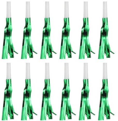 QUARKZMAN 48 Pcs Matracas Con Flecos, Sopladores De Fiesta Con Flecos Metálicos Para Eventos Deportivos Fiestas De Cumpleaños Ceremonias De Graduación, Verde