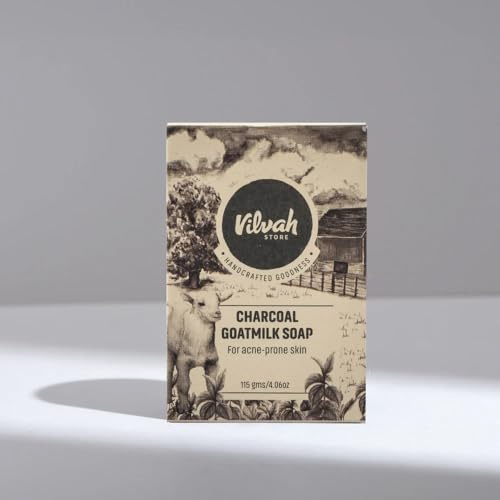 Charcoal Goatmilk Soap Bar – Natural Handmade Detoxifying Bath Soap with Activated Charcoal & Goat Milk, Deep Cleansing & Moisturizing for Oily & Acne-Prone Skin, 115g