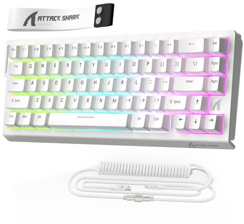 MAMBASNAKE x Attack Shark X68HE Teclado Mecánico con Interruptor Magnético de Gatillo Rápido, Accionamiento Ajustable de 0,01 mm, Teclado para Juegos con Cable en Espiral, 8000Hz,SOCD,RGB(Blanco)