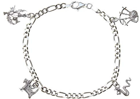 Alexander Castle Bracelet à breloques écossais en argent sterling avec Nessie, chardons, cornemuse et chien écossais