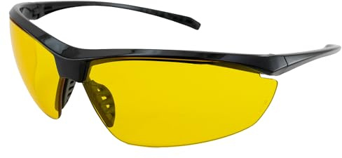 Global Vision Eyewear Lieutenant Safety Glasses, Yellow Tint Lens, Gloss Black Frame