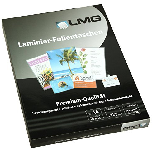 LMG LMGA4-125 Laminierfolien A4, 216 x 303 mm, 2 x 125 mic, 100 Stück