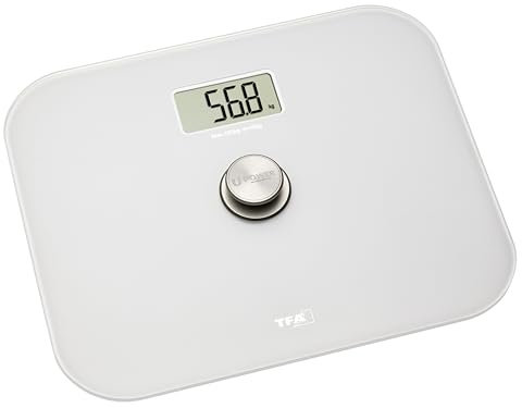 TFA Dostmann Eco Step digitale Personenwaage, 50.1014.02, benötigt keine Batterien, umweltfreundlich, automatische Abschaltfunktion, weiß (L) 320 x (B) 260 x (H) 43 mm