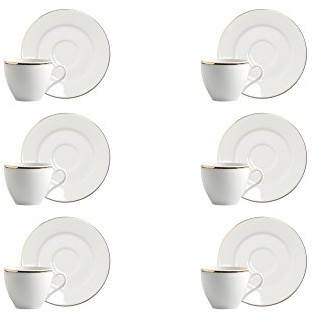 Excelsa Gold Set 6 Tazzine da Caffè con Piattino, Porcellana