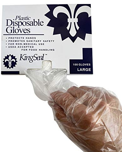 KingSeal 10,000 Count Embossed Poly Foodhandling Gloves, Powder-Free, Quick Change, Size LARGE, Box Dispenser, Commercial Bulk Pack - 10 Boxes x 1000 Gloves