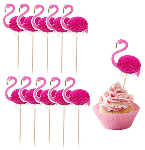 50 piezas de magdalenas 3D de flamencos para decoración de fiestas, cócteles tropicales de cupcakes