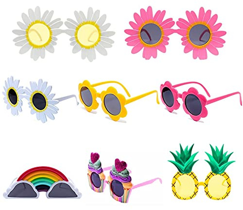 Party Sunglasses 8 Pack, Hawaiian Eyewear Fancy Dress Costume Photo Booth Props, Funny Glasses, Party Bag Fillers for Teenagers and Adults Funky Glasses for Christmas, Birthday, Cosplay Party