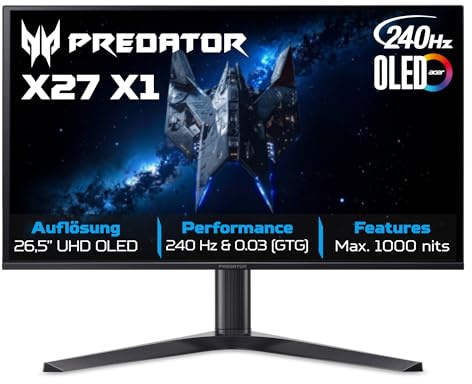 Acer Predator X27 X1 26,5 4K OLED Gaming Monitor, 240Hz, 0.03ms, HDR1000, G-Sync (UM.GXXEE.109)