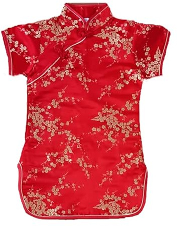 FAMZON Kinesiska flickor orientalisk kimono-klänning KATAN silke cheongsam fin klänning kinesisk nyårsfestklänning 1-14 år, Röd, 3-4 År