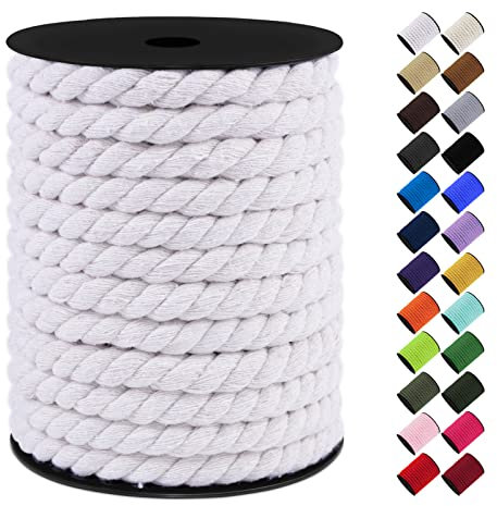 LEREATI Corde Macramé 10mm, 23m Fil Macramé Ficelle Corde Cordon Coton Naturelle, Grosse Corde Douce pour DIY, Porte Plante Mural, Jardin Décoration, Artisanat (Blanc)