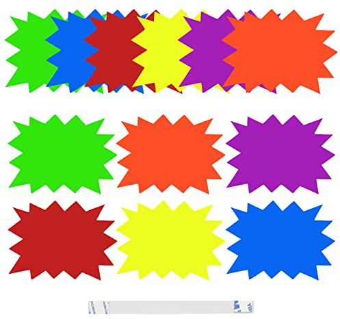 60 Étiquettes de Prix Etiquette Promo Couleur Fluo, Étiquette de Vente au Détail en Papier, Étiquettes Promotionnelles, Signe de Magasin de Détail, Étoile Etiquettes Prix pour Boutique Supermarché