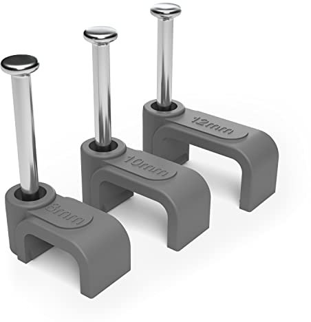 10mm Clips de Clavo Gris Plano (Paquete de 100) Clips de Alambre para Organizar Cables Eléctricos, Cat 5/6 / 7, 6P4C 8P8C, Rj11 Rj45 Teléfono, Red de Parche Plano Óptico Ethernet Internet