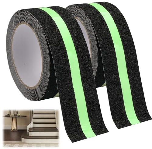HIKPACKER 2 Pezzi Strisce Antiscivolo Per Scale Esterne,5CM x 10M Nastro Antiscivolo Scale,Nastro Adesivo Antiscivolo,Nastro Antiscivolo Fluorescente Per Scale Gradini Decking Interni Esterni