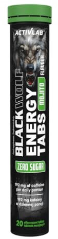 Activlab Black Wolf Energy Tabs Mojito, 20 Brausetabletten, 1200 Taurin mg, 192 mg Koffein, 60 mg Inositol, Vitamin C, E, B6, B12, Zuckerfrei