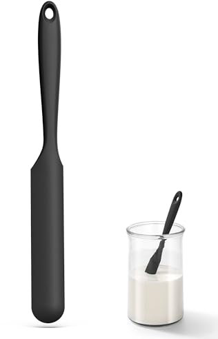 U-Taste Schmaler Silikonspatel: 315 ℃ hitzebeständiger flexibler Glasspatel mit langem und schlanker Griff zum Abschaben von Saucen, Rühren von Sauerteigstartern, passt für kleine Behälter (Schwarz)