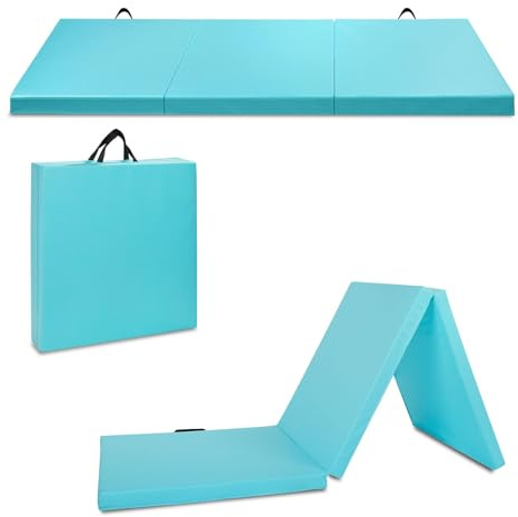 MarKnig 6'x2'x2'' Foldable Gymnastics Mat with Carrying Handle, 2-Inch Thick Exercise Tumbling for Kids, Home Exercise Fitness Mat for Aerobics, Yoga, Stretching, Blue.