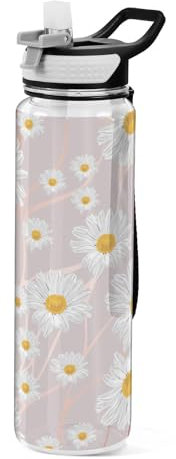 Daisy Rose Gold Flower Sports Water Bottle Tritan Reusable Water Bottle with Tritan Matrial for Travel 32oz