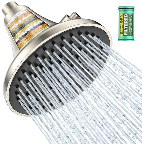 Homlord High Pressure Filtered Shower Head, One-Button Filter Replacement, Removes Chlorine & Impurities, Say Goodbye to Dry Skin & Frizzy Hair, 1-Minute Installation, Brushed Nickel
