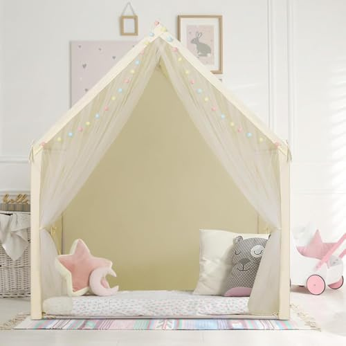 Goutime Kinderspielzelt Großes Spielhaus für Innen- und Außenbereich – Burgzelte für Jungen, Mädchen und Kleinkinder (hellgelb)