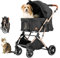 EchoSmile Ein-Knopf-Falt Hundewagen, Hundebuggy bis 20kg für kleine mittel Hunde & Katzen, Hunde Buggy & Katzenwagen mit Umkehrbarer Griff, Stoßdämpfung & Abnehmbares Waschbares Pad (Schwarz)