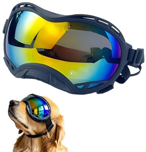 Dog Goggles for Large Breeds Anti-UV Sunglasses for Medium to Large Dogs, Windproof, Dustproof, Snowproof Eye Protection, Soft Frame Pet Goggles for Outdoor Activities (Colored Lens)